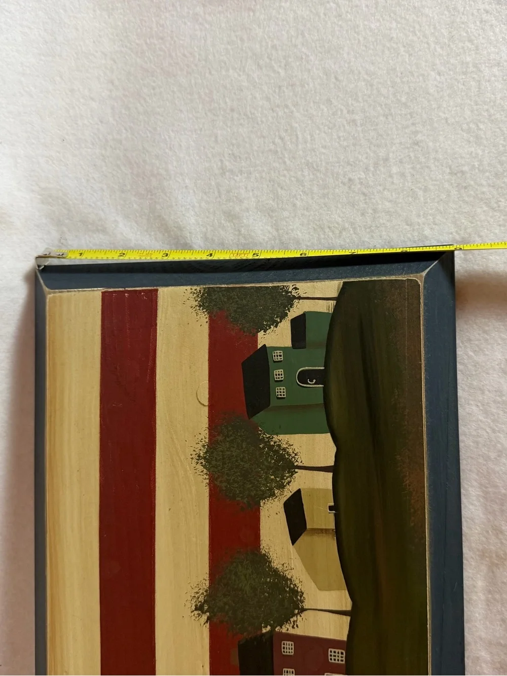 Primitive Americana Hand Painted Wood Folk Art American Flag Village Wall Decor